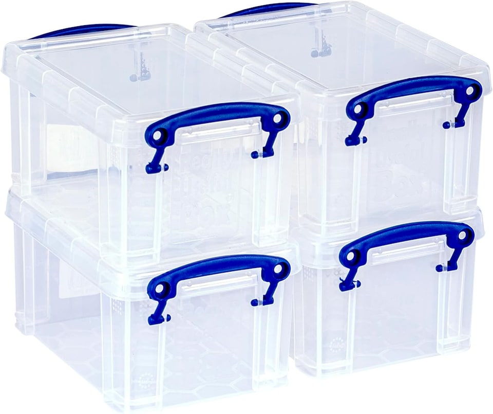 image 1 of Really Useful Plastic Storage Box 0.7 Litre CLEAR Pack of 4