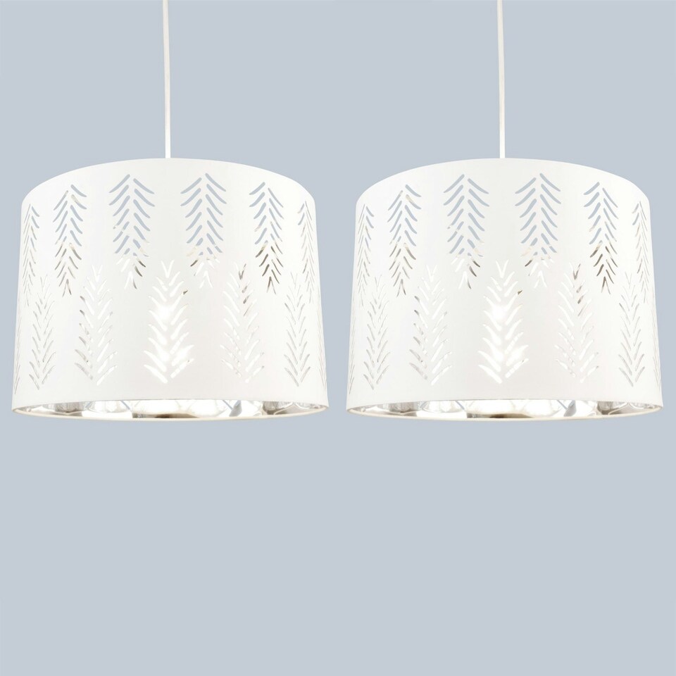 image 1 of First Choice Lighting Set of 2 Spruce White Cut Out Shades with Chrome Inner White | Chrome