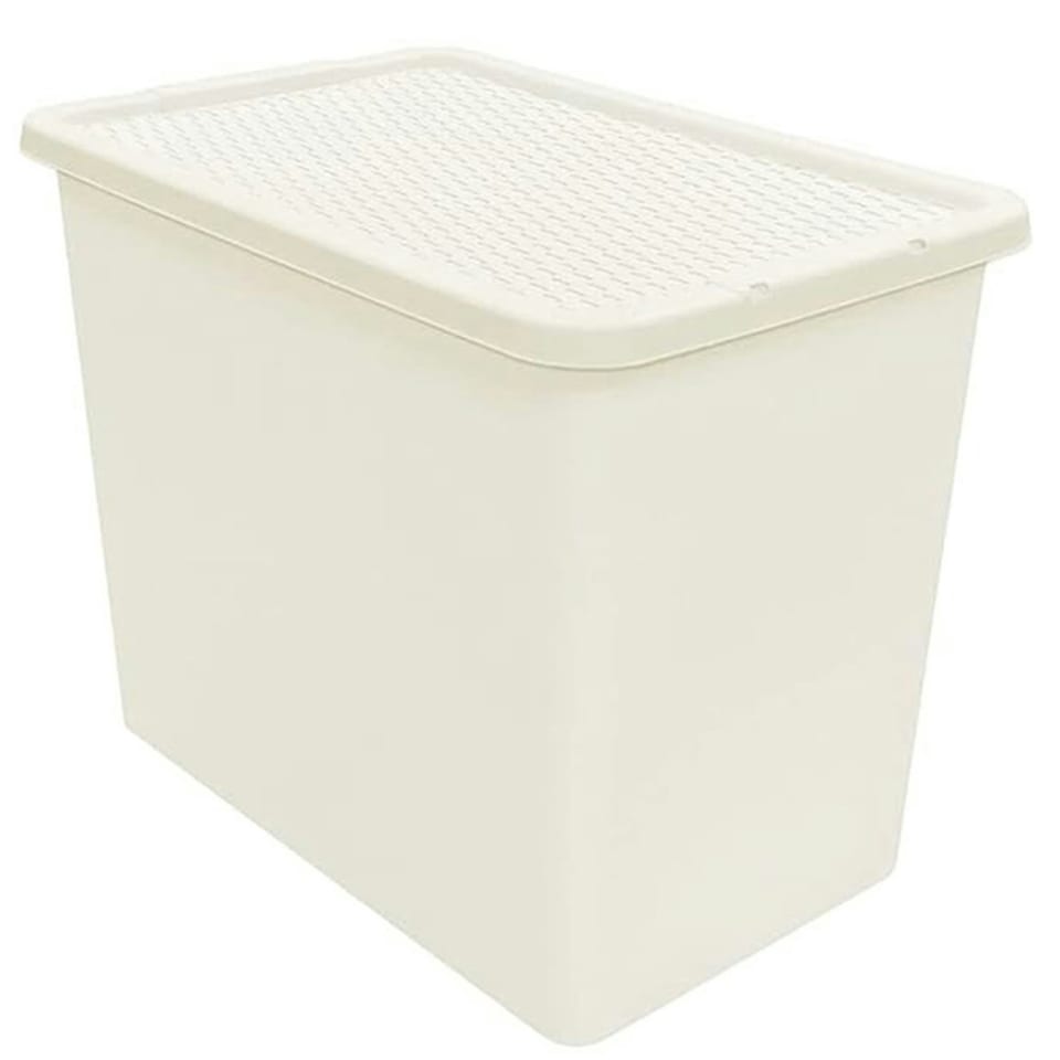 image 1 of 1 x 80L Cream Rattan Design Large Strong Spacious Home Office Container With Lid Cream