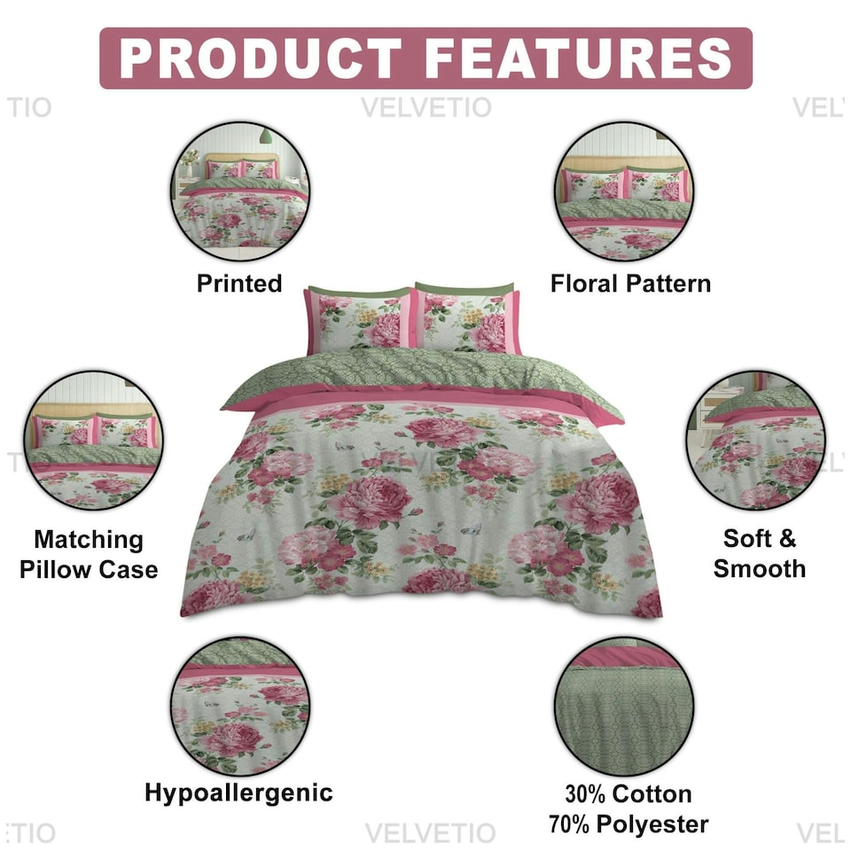 image 1 of VELVETIO Jacinda Complete Duvet Cover Set with Fitted Sheet Breathable Bedding Quilt Multi | King