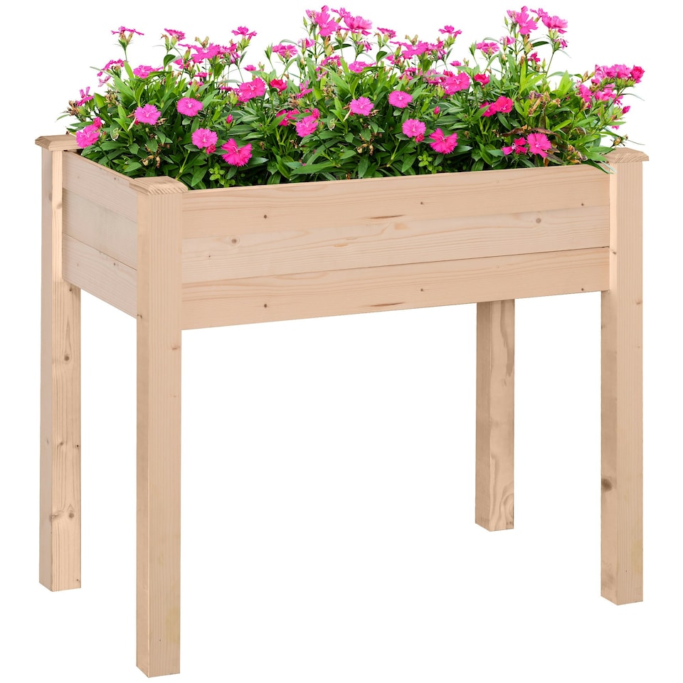 image 1 of Outsunny Garden Wooden Planter Flower Raised Bed Herb Grow Box Container