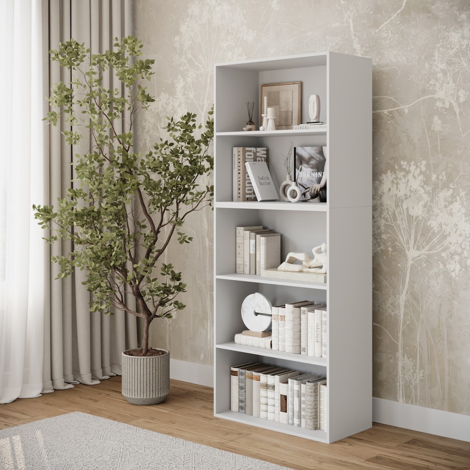 image 1 of Wide 5-Tier Bookcase | White | 1