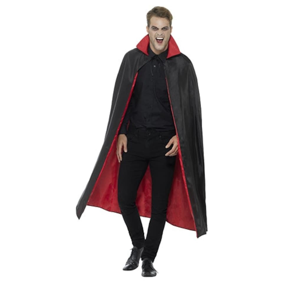 image 1 of Reversible Vampire Cape Red and Black Fancy Dress Costume Unisex Adult One Size