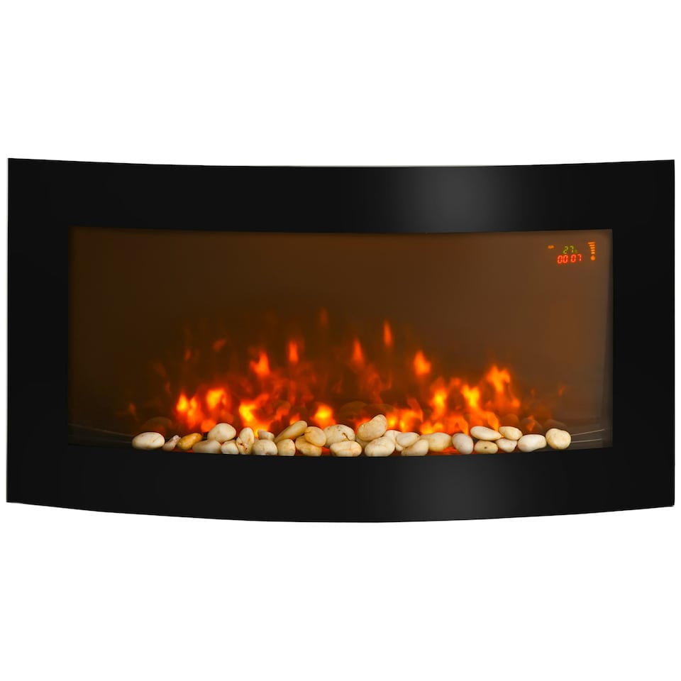 image 1 of HOMCOM Electric Fireplace Wall Mounted Led Flame Curved Back Side Lights Heater