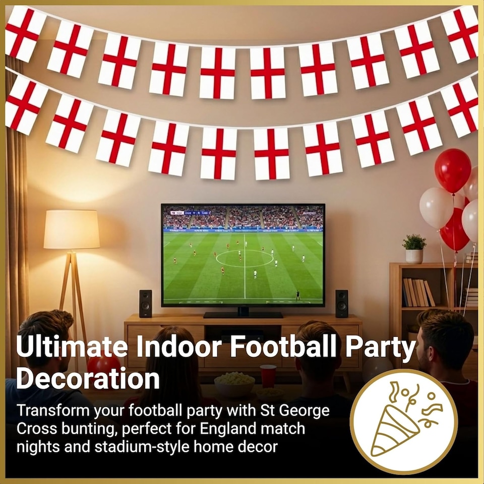 image 1 of 10m/33ft England St George Flag Bunting for FIFA 2026 World Cup – 25 St George Cross PVC Flags 20 x 30cm Double Sided