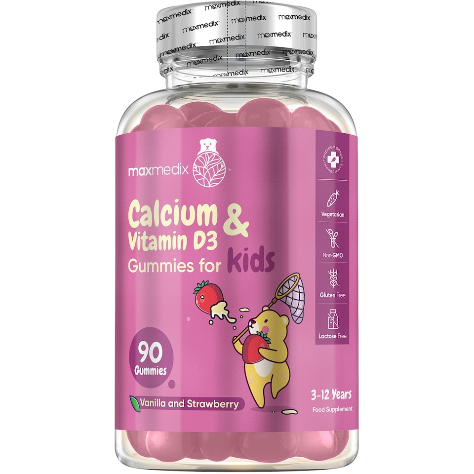 image 1 of Calcium & Vitamin D3 Gummies for Kids (3-12 Yrs) – 90 Strawberry Vanilla, Gluten-Free, Non-GMO