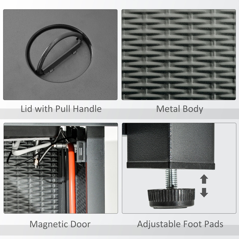 image 1 of Outsunny Square Propane Gas Fire Pit Table, 40000 BTU Rattan Smokeless Firepit Patio Heater with Protective Cover, Glass beads and Lid, 71cm x 71cm x 63cm, Black