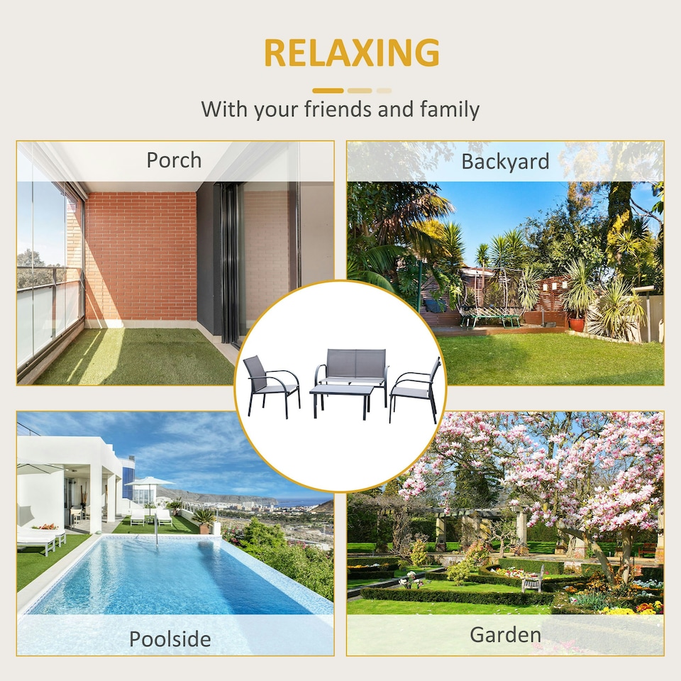 image 1 of Outsunny 4pcs Patio Furniture Set Garden Sofa Glass Top Coffee Table Grey