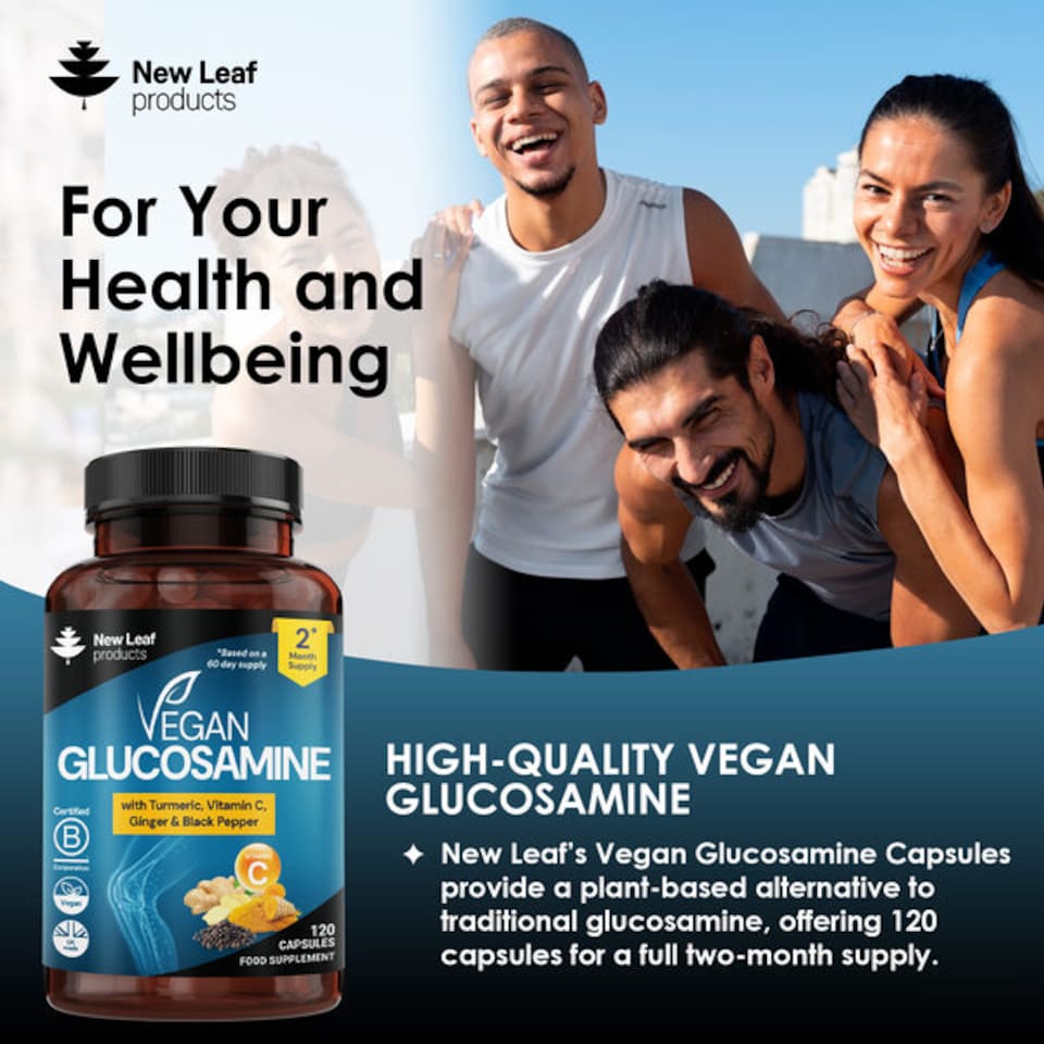 image 1 of Vegan Glucosamine Capsules + Vit C, Turmeric, Ginger 120 Capsules