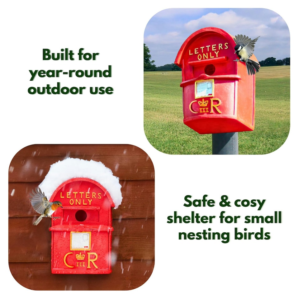 image 1 of Marco Paul Red Post Box Bird House Weatherproof Nesting Boxes Red