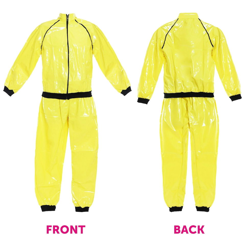 image 1 of Adult Yellow Rapper Ali Costume – 1980s Fancy Dress Outfit with Jacket, Beard & Gold Chain Yellow | S