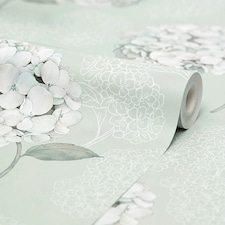 Hydrangea Harmony Wallpaper in Sage Green Multi