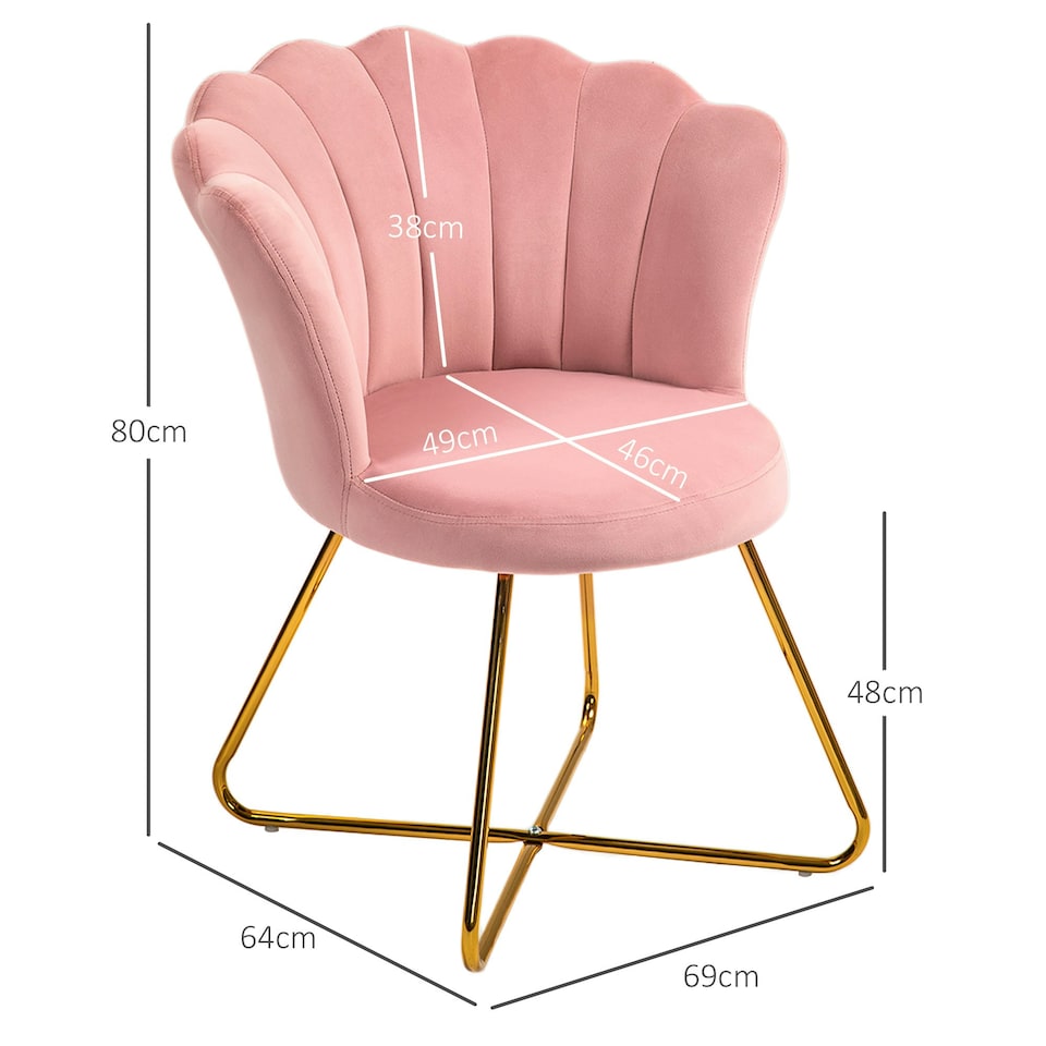 image 1 of HOMCOM Accent Chair, Velvet Armchair with Lotus Backrest, Steel Legs, Pink