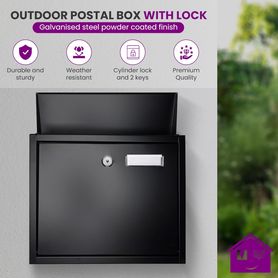 image 1 of FURNISHED Outdoor Wall Mounted Post Box Galvanized Steel | Black | Black