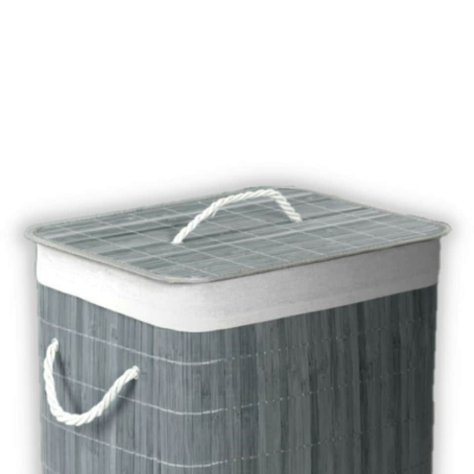 image 1 of Oblong Bamboo Grey Laundry Hamper