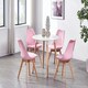 image 2 of 5PCs Dining Set - a White Round Dining Table & Set of 4 White Lorenzo Tulip chairs with Padded Seat | Pink