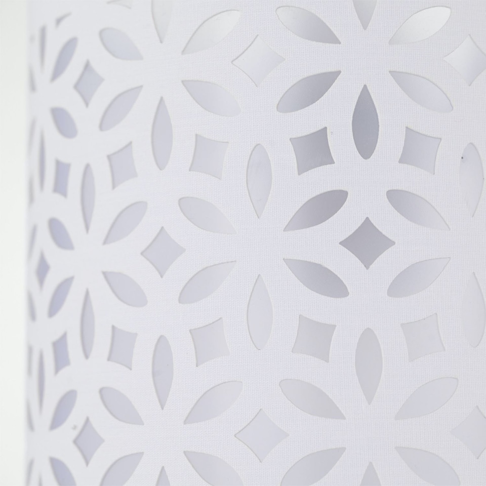 image 1 of Set of 2 Chrome Arched Table Lamps with White Laser Cut Shades | Chrome | White | Large | 2