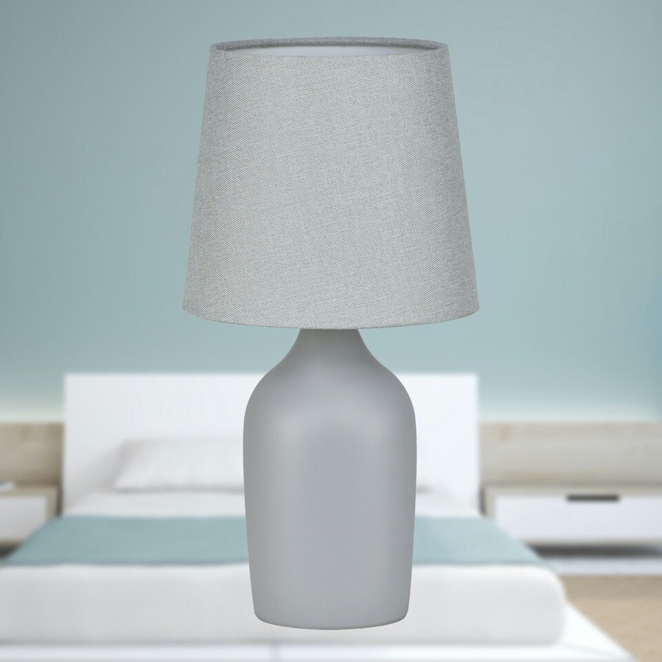 image 1 of First Choice Lighting Set of 2 Smooth Grey Ceramic 27cm Table Lamps With Matching Shades Grey | Grey