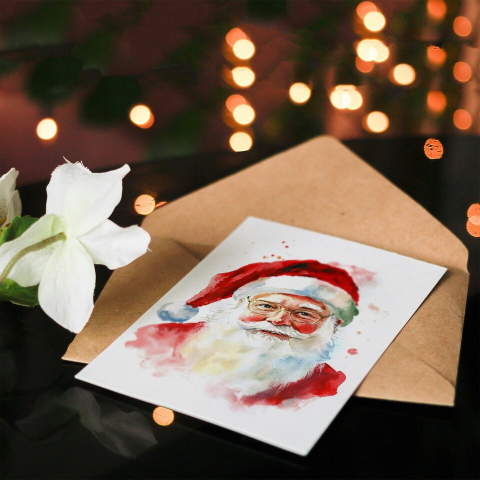 image 1 of Santa Claus Bright Portrait Blank For Him Or Her Art Xmas Festive Christmas Card