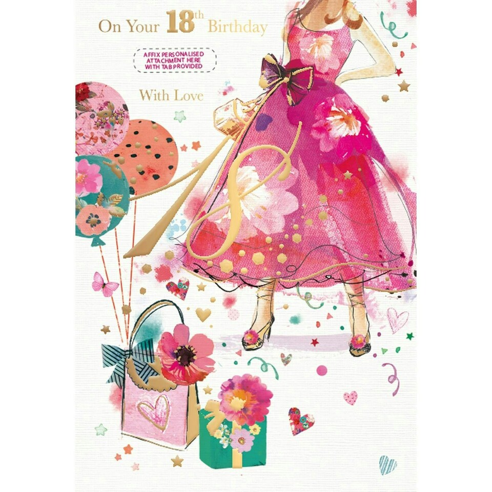 Words 'n' Wishes Traditional Age 18 Birthday Card Female, Birthday Card 18th for Her, Multi-Coloured, Made in the UK 23.5 x 16.5 cms