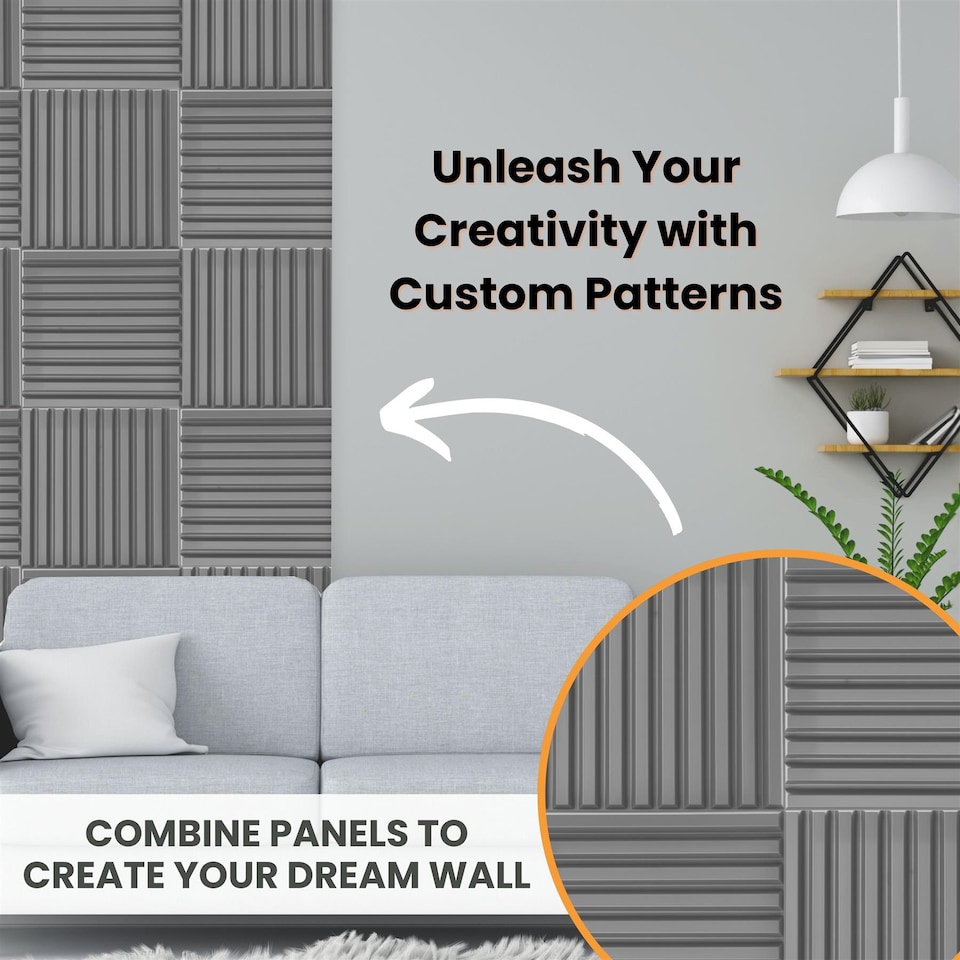 image 1 of NOVECRAFTO Decorative 3D Wall Panels (50cm x 50cm) 3D Fluted Line Design PVC Cladding Panel