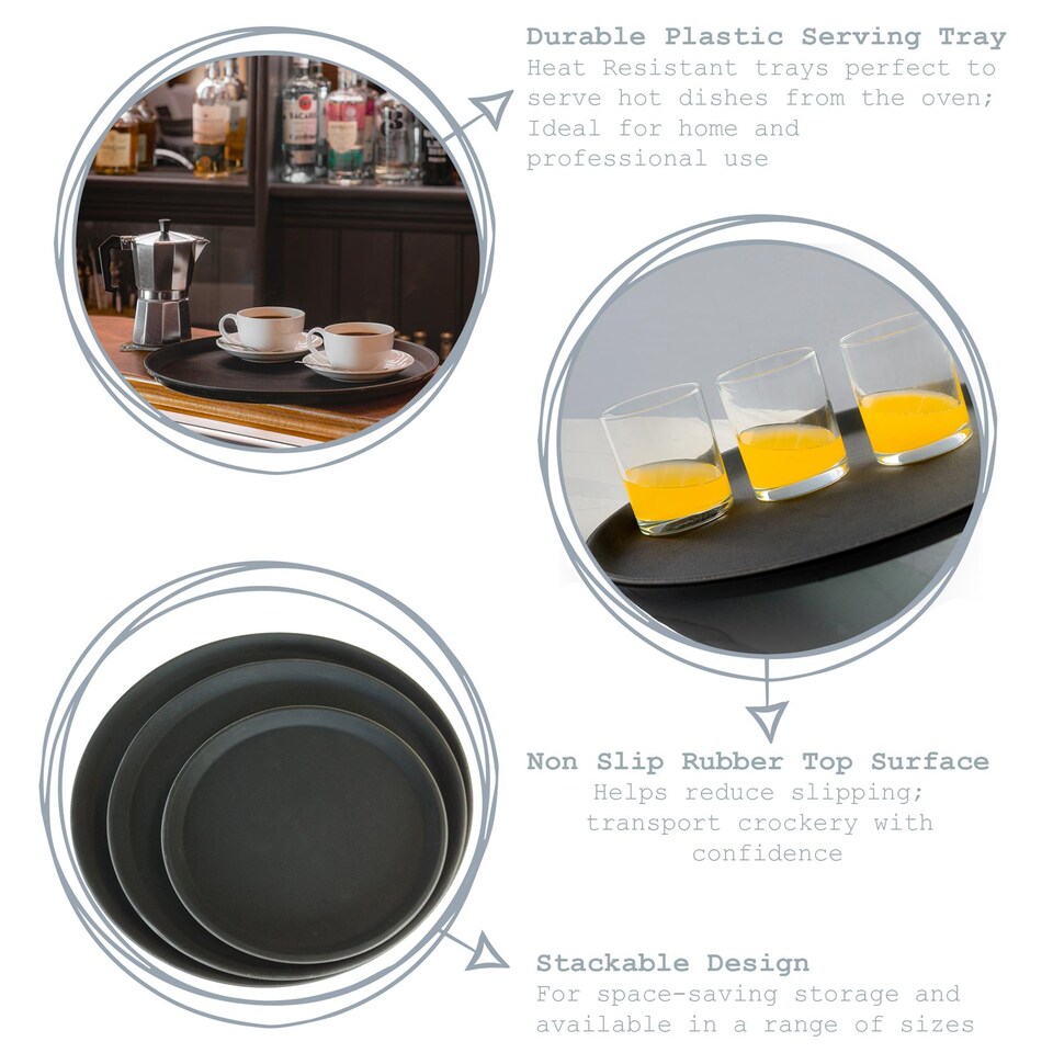 image 1 of Argon Tableware Round Non-Slip Serving Tray - 28cm - Black | Black | Black