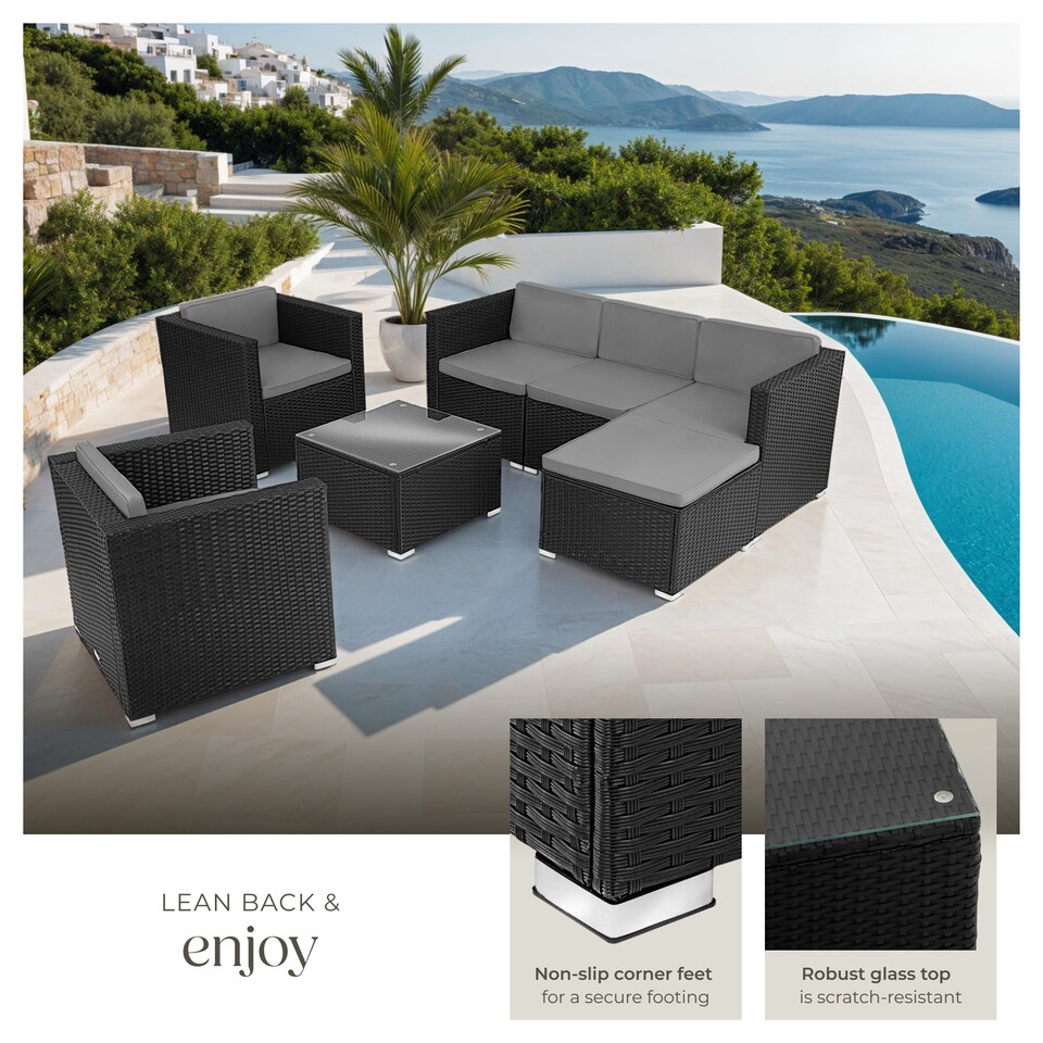 image 1 of Garden Furniture Set Lignano - modular outdoor sofa, 2 armchairs, coffee table | Black | black | 179 x 150 x 65 cm | 1