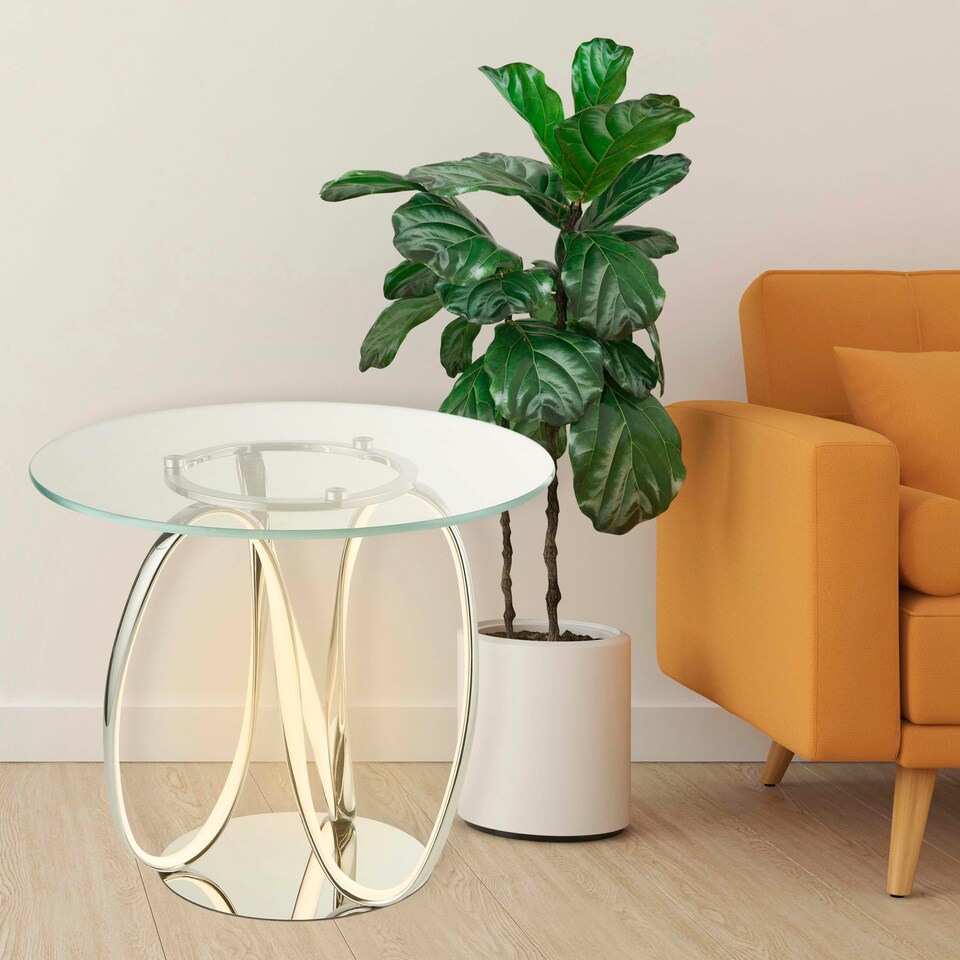 image 1 of DECORATIVE LED SIDE TABLE WITH GLASS TOP
