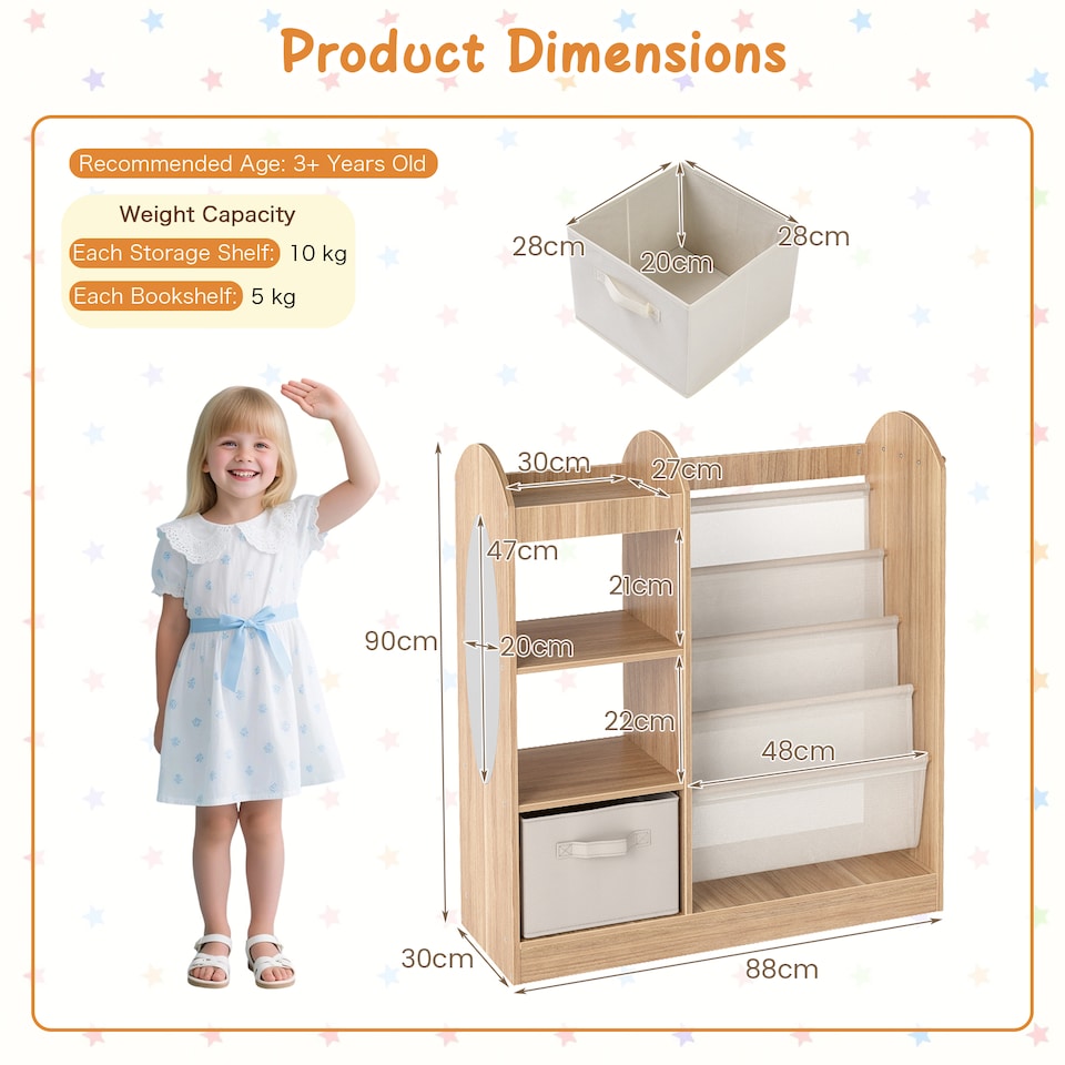 image 1 of COSTWAY Kids Bookshelf Mirror Toy Storage Organizer with Full-Length