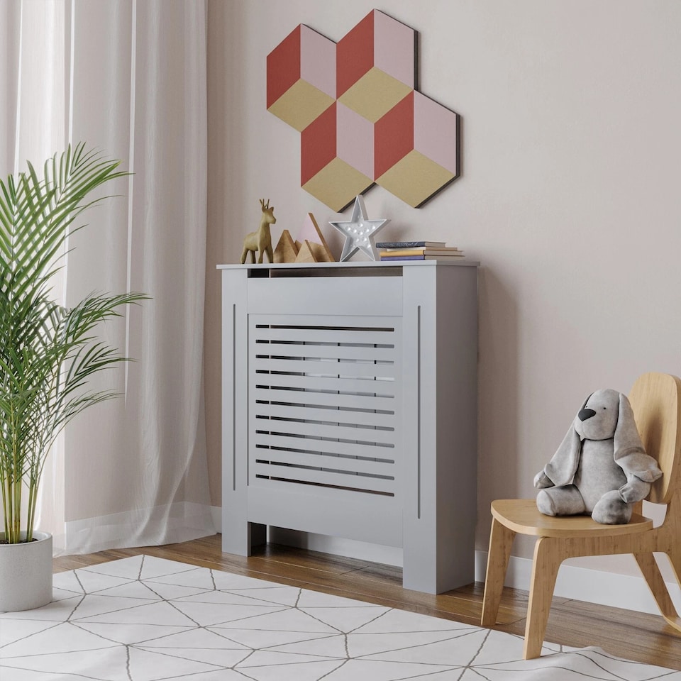 image 1 of Modern Wooden Radiator Cover MDF Grill Shelf Cabinet Furniture | Grey | Small Grey