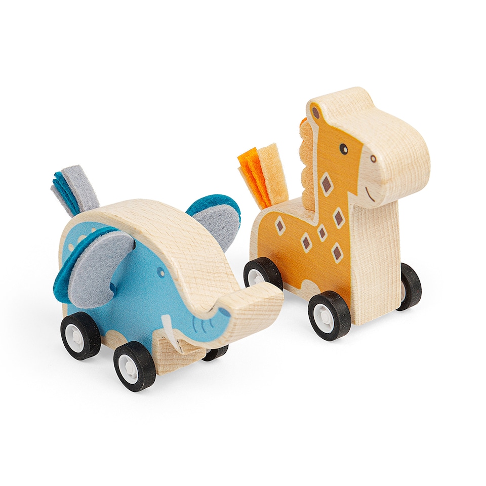image 1 of Animal Pull Backs - Elephant and Giraffe | Multi | Multicoloured