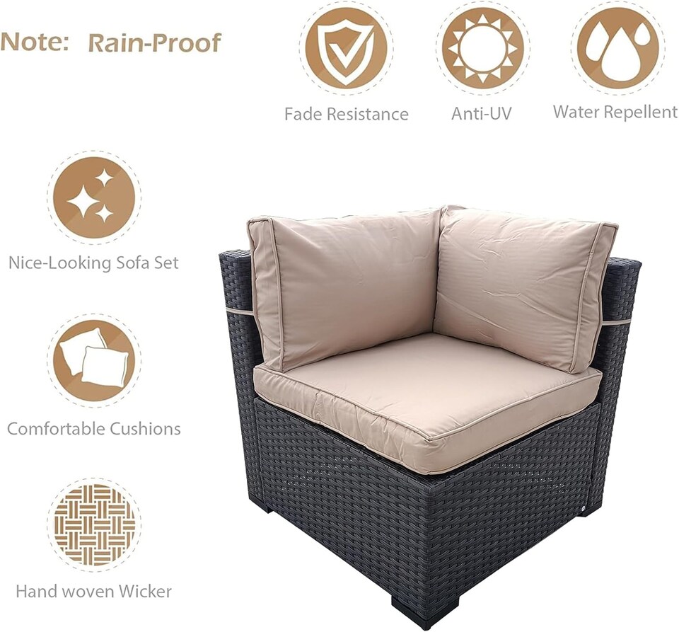 image 1 of 7 Piece Rattan Garden Furniture Set, 6 Seater Corner Sofa Set with Coffee Table