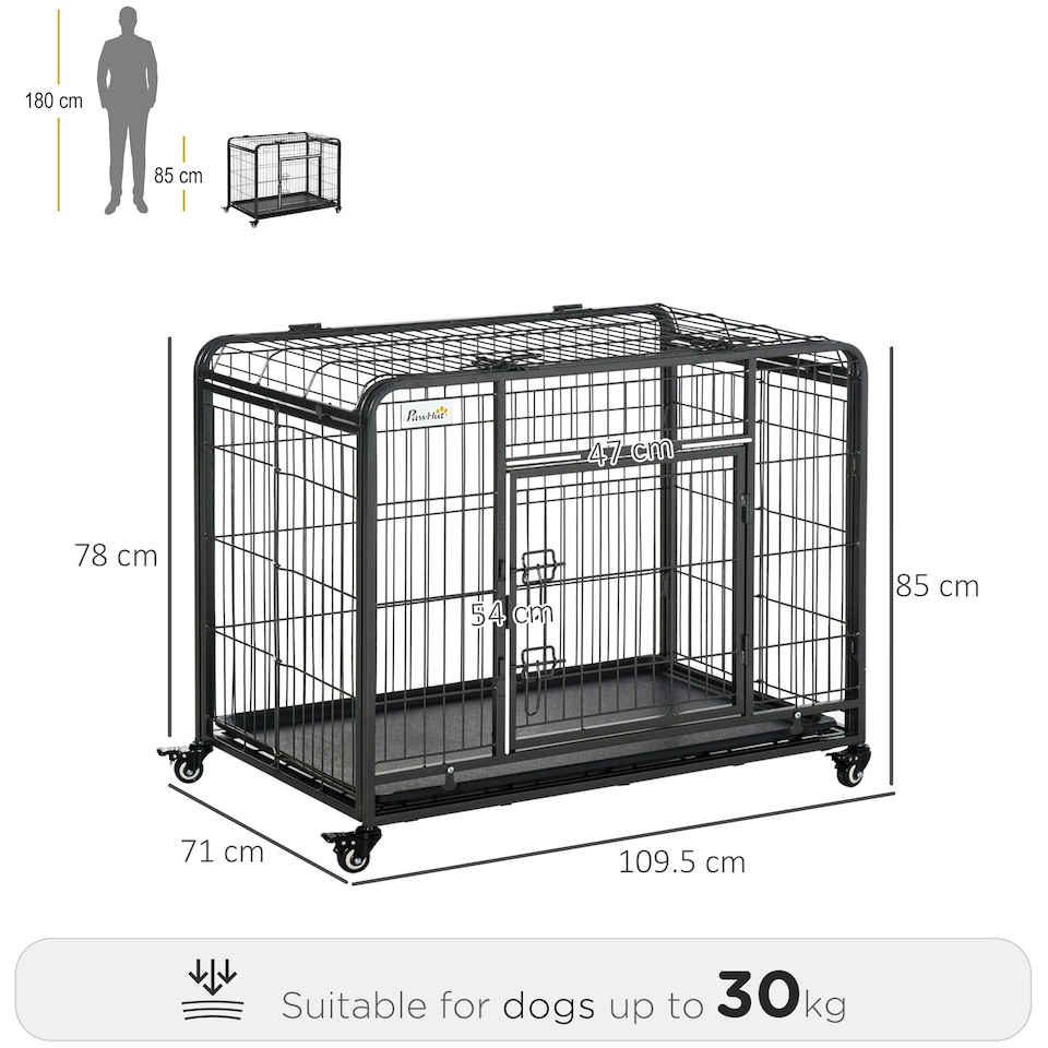 image 1 of PawHut 78x109cm Metal Dog Cage Kennel w/ Locking Door & Wheels Large Pets