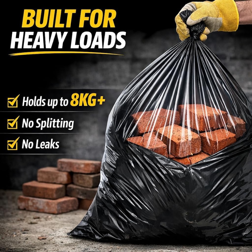 image 1 of Hero 90L Strong Durable Bin Bag Liners – 40 Extra Large Heavy Duty Tear-Resistant Black Refuse Sacks for Household & Commercial Waste | Black | Black | 90L | 80