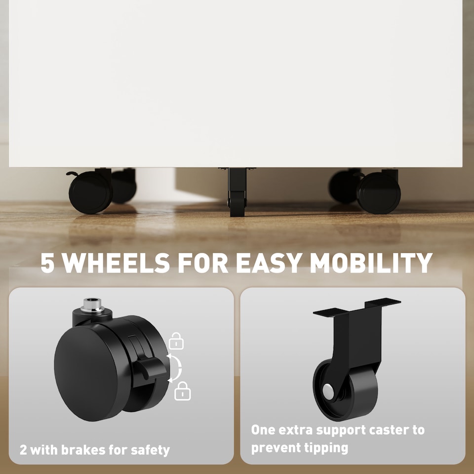 image 1 of Vinsetto Metal Mobile File Cabinet with Wheels, Lockable 2 Drawer Filing Cabinet for A4, Legal, Letter, Compact Under Desk Storage Unit with Pre-Assembled Body for Home Office, 39 x 48 x 67cm, White