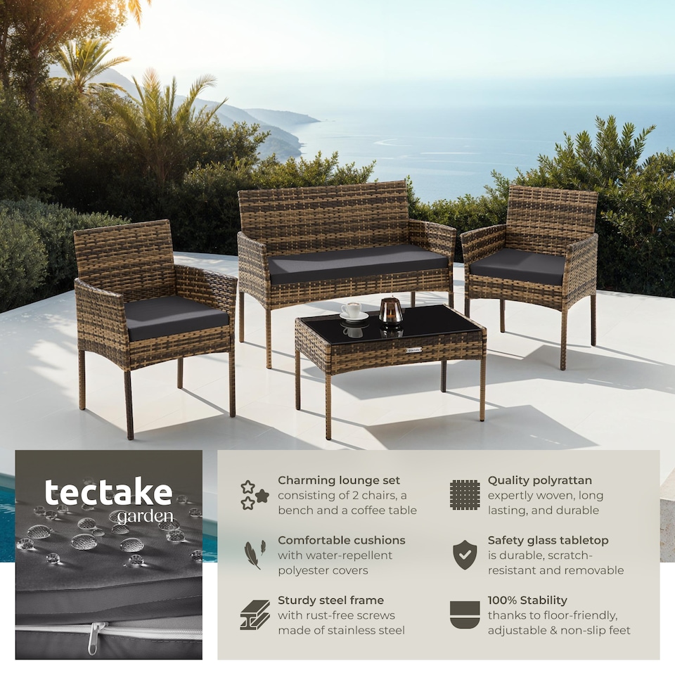 image 1 of Rattan Garden Furniture Palese - for 4 people, weather resistant | Cream | nature | 57 x 104 x 79 cm | 1