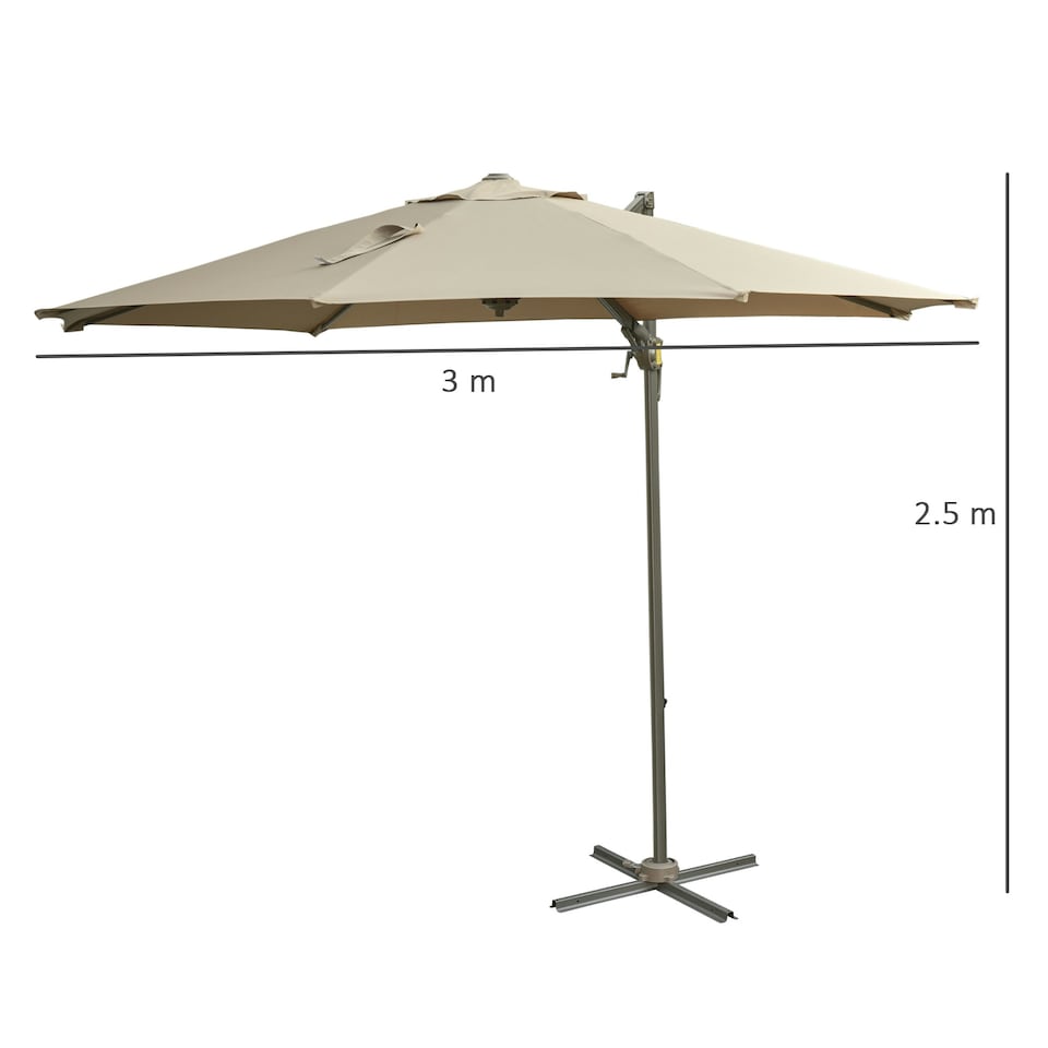 image 1 of Outsunny 3(m) Cantilever Parasol 360 Rotation Roma Umbrella Tilt Crank
