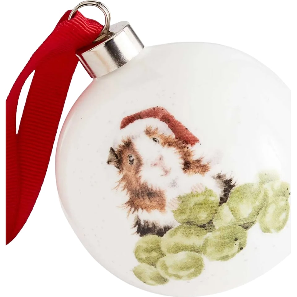 image 1 of Royal Worcester Illustrated Animal Christmas Bauble - Guinea Pig Design
