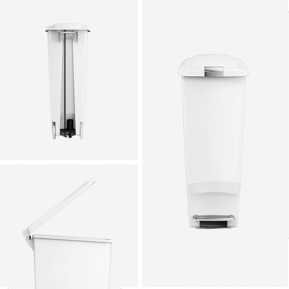 image 1 of Simplehuman 40L Slim Pedal Kitchen Bin with Lid Lock, White Plastic