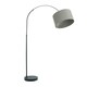 image 3 of ValueLights Louis Black Arched Curved Floor Lamp with Grey Fabric Drum Lamp Shade