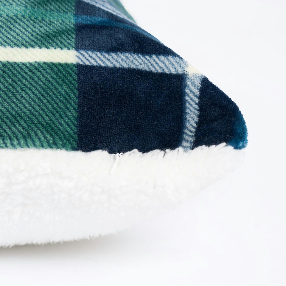 image 1 of OHS 2 x Hudson Flannel Fleece Check Printed Filled Cushions, 45x45cm - Green