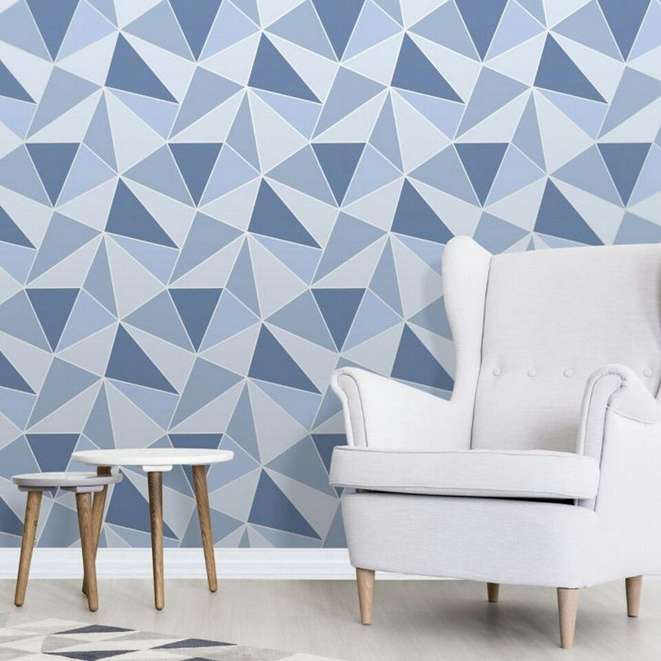 image 1 of Fine Decor Apex Geometric Wallpaper - Blue - 32.1ft x 21in Blue