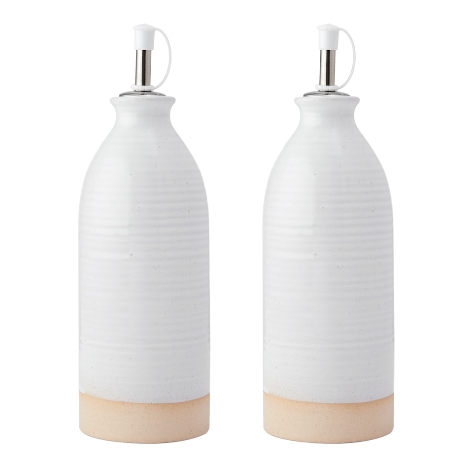 image 1 of KitchenCraft Oil Vinegar Bottles Cream Stoneware 450ml Set of 2
