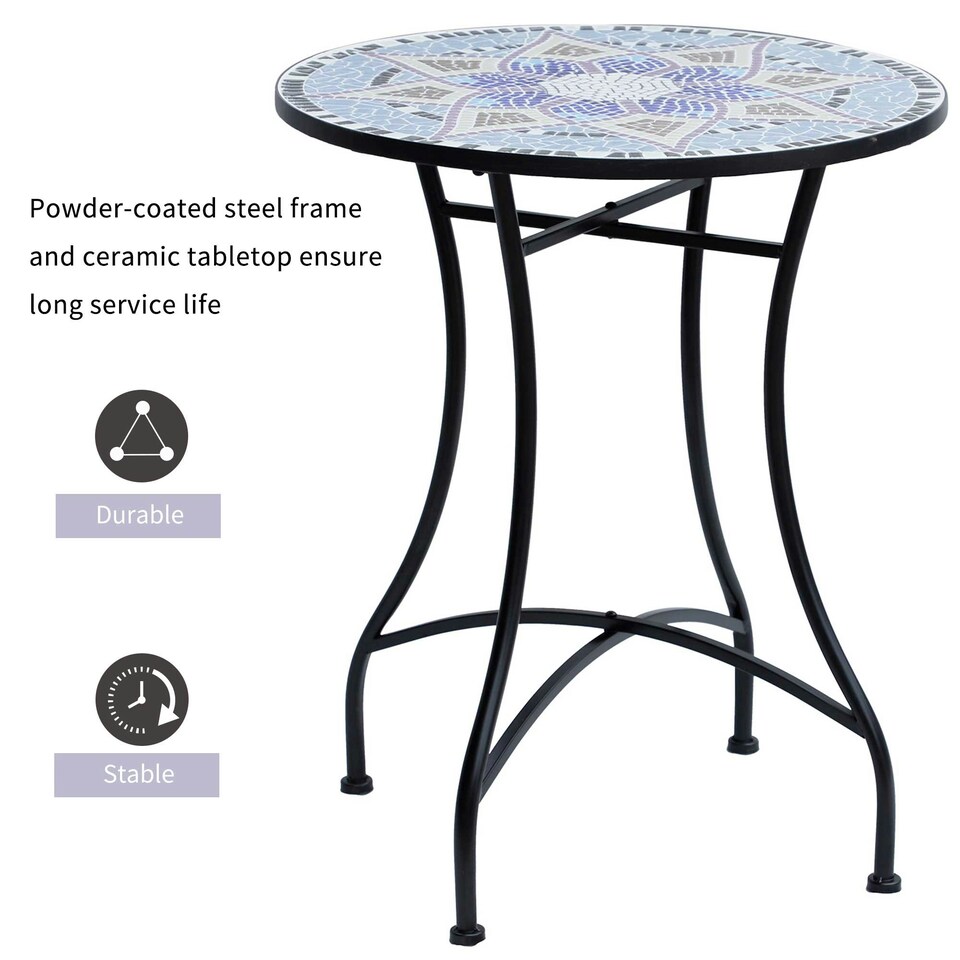 image 1 of Outsunny Garden Table, Mosaic Round Patio Side Table with 60cm Ceramic Top