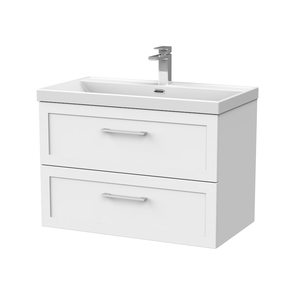 image 1 of Stonnall Traditional Wall Hung 2 Drawers Vanity Unit with Thin-Edge Ceramic Basin, 800mm, Matt White