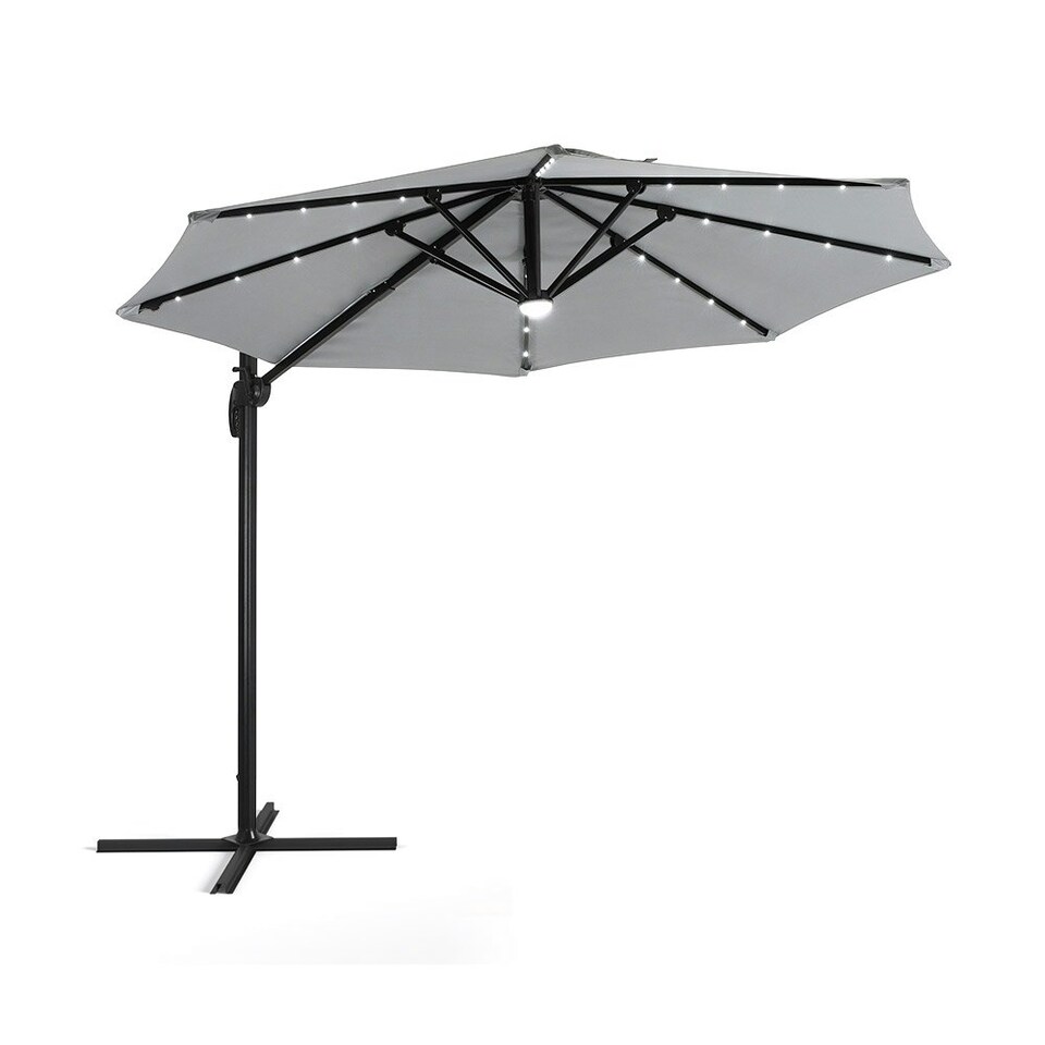 Living and Home Round Cantilever Parasol with SolarPowered LED Lights