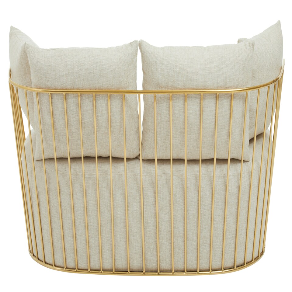 image 1 of Interiors by Premier Two Seat Natural Fabric Sofa, Gold Finish Stainless Steel Frame, Art Deco Style Comfortable and Stylish Sofa Cream