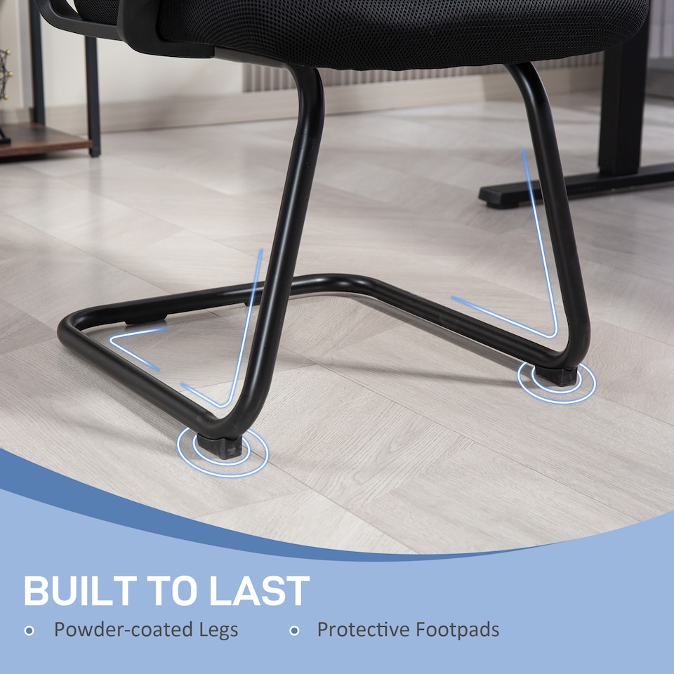 image 1 of HOMCOM Meeting Office Chair, Mesh Reception Chair with Sled Base, Black | Black