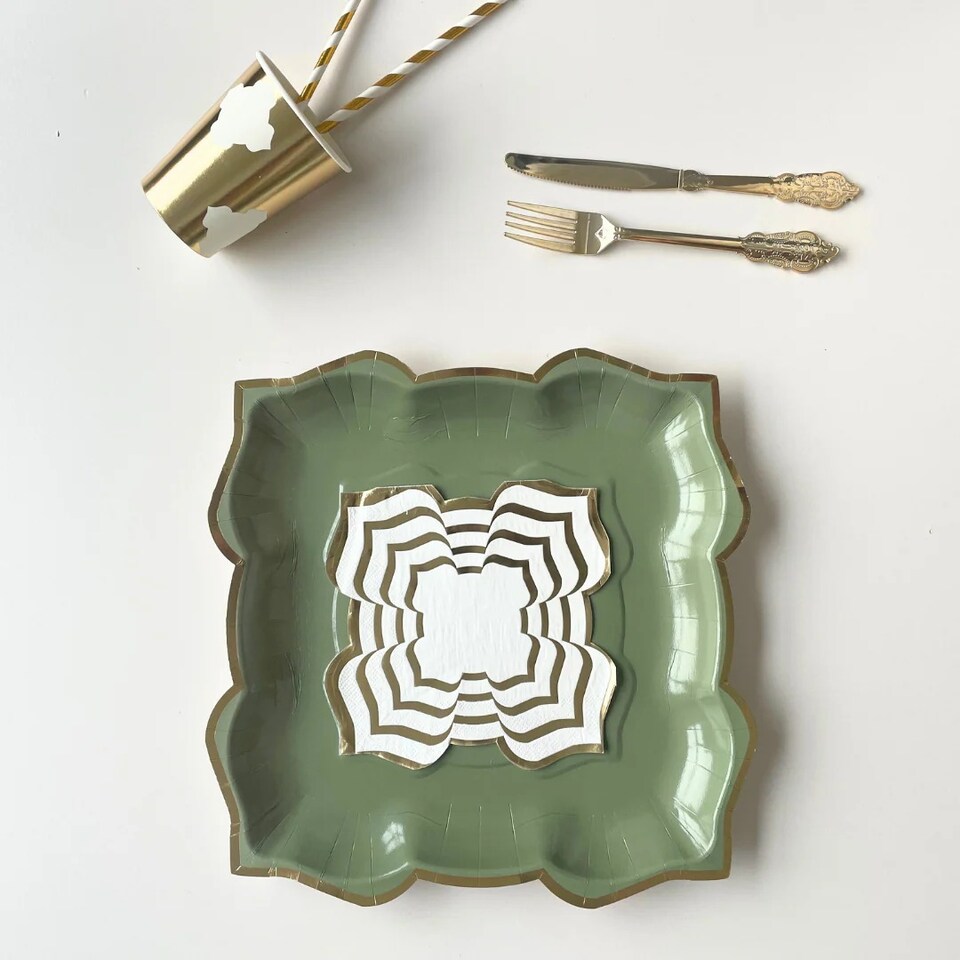 image 1 of Lotus Large Party Plates (10pk) - Sage (Green) | Green | Green | 30 | 10