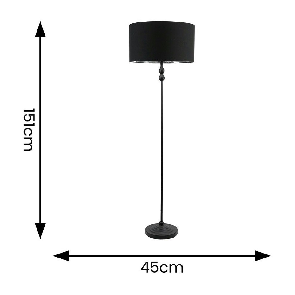 image 1 of ValueLights Maggie Black Candlestick Floor Lamp with Black with Chrome Inner Lamp Shade Black